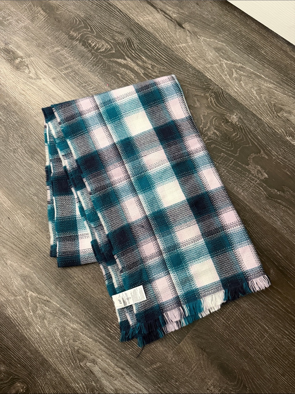 Plaid scarf in Teal, Pink & White